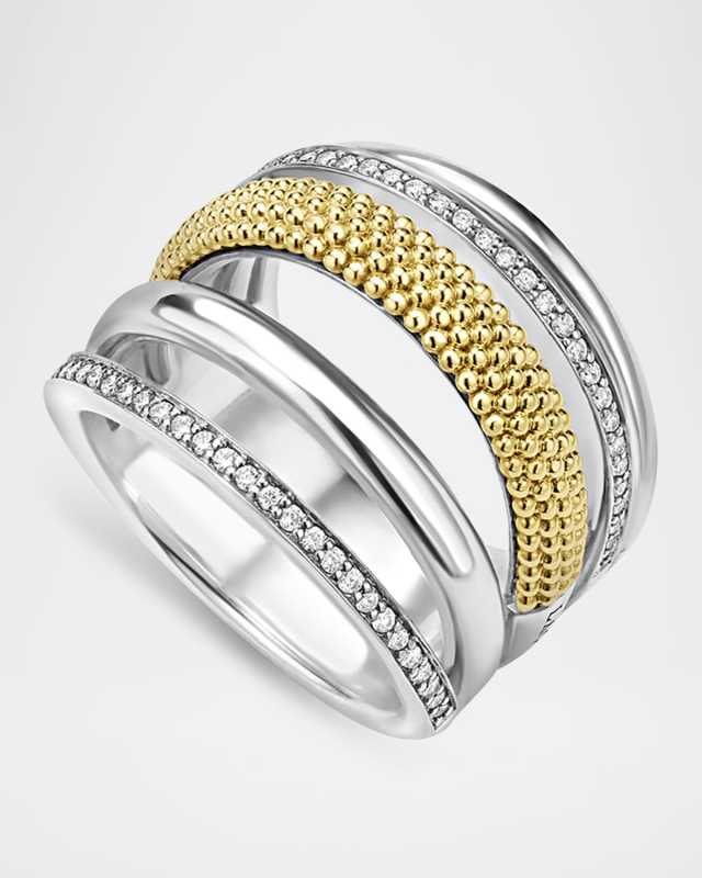 Caviar Lux 5-Row Statement Ring with Diamonds